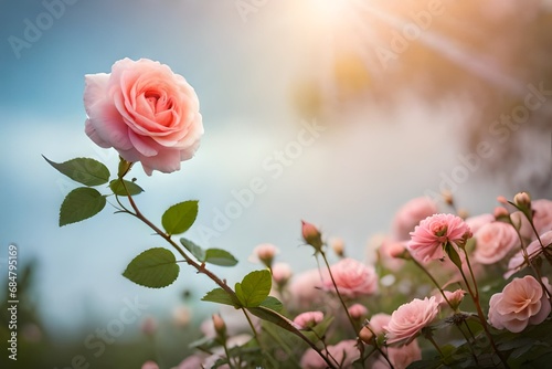 pink rose under the sun in a garden of roses with beautiful pink floral petals © ch art