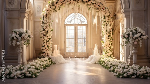 The entrance to the wedding ceremony and archway were decorated with flowers. © Elchin Abilov
