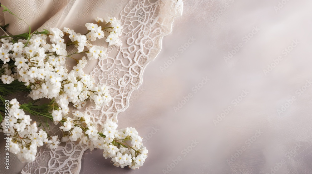 The linen is replicated in vintage wedding space tones with flowers and lace.