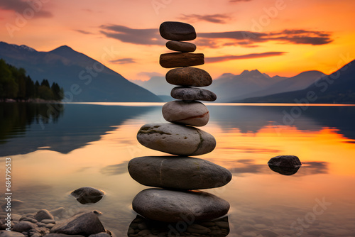 Harmonie am Ufer - Balancierte Steine schaffen nat  rliche Zen-  sthetik am See