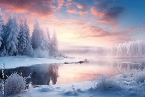 Beautiful winter landscape with lake © BrandwayArt
