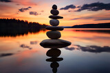 Harmonie am Ufer - Balancierte Steine schaffen natürliche Zen-Ästhetik am See