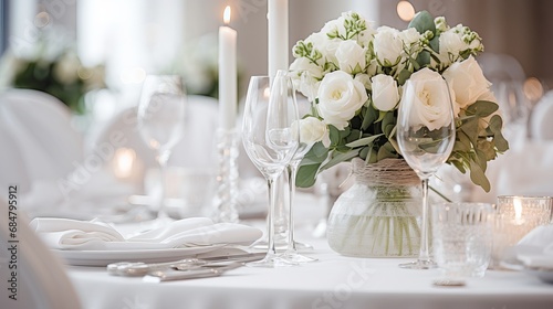 The tables at a high-end wedding restaurant were decorated