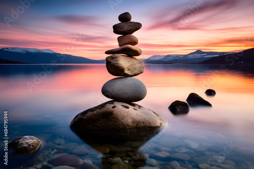 Harmonie am Ufer - Balancierte Steine schaffen nat  rliche Zen-  sthetik am See