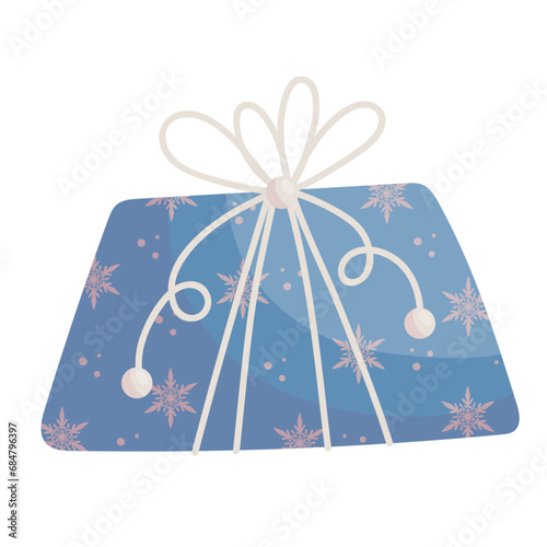 Christmas and New Year's gift in festive packaging. Vector graphics.