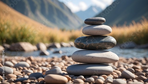 stacked stone pebbles on top of each other  behind a blurred background