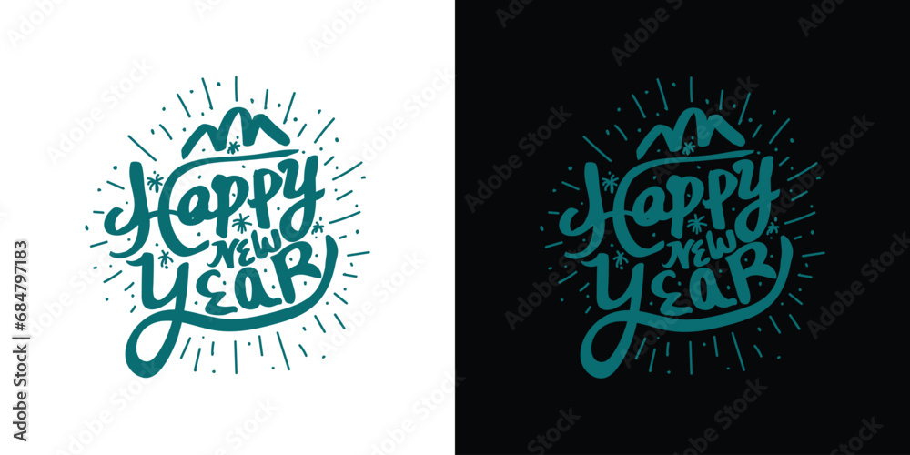 Obraz premium Happy New Year 2024 with calligraphic and text effects. Vector illustration background for New Year's. banner or greeting card for Merry Christmas and happy new year.Vector Illustration .