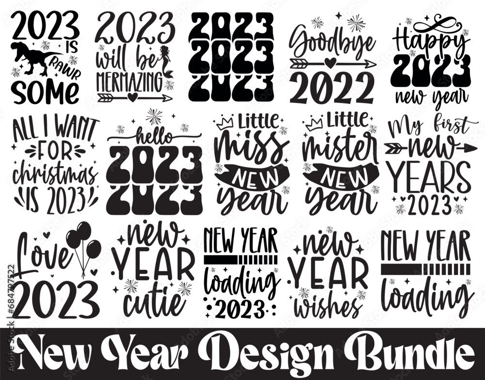 New Year Quote, New Year Design Bundle, new Year Clipart, Retro New Year Bundle, New Year EPS Bundle