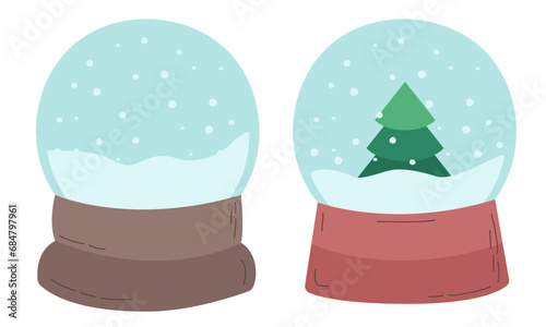 Snow globe. Glass ball with snow. Vector clipart isolated on transparent background.