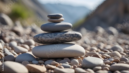 stacked stone pebbles on top of each other, behind a blurred background