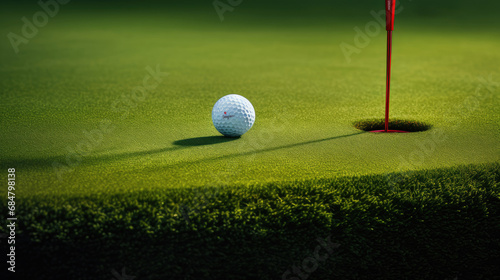 Vivid capture of golfer's putt nearing cup colorful course setting