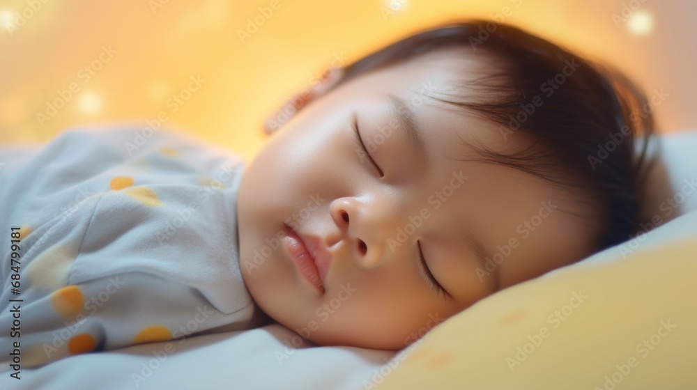 The tiny sleeper is tucked in a cozy crib. The tiny sleeper is tucked in a cozy crib.