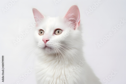 Elegante Schönheit: Weiße Katze in purer Anmut vor einem minimalistischen, strahlend weißen Hintergrund