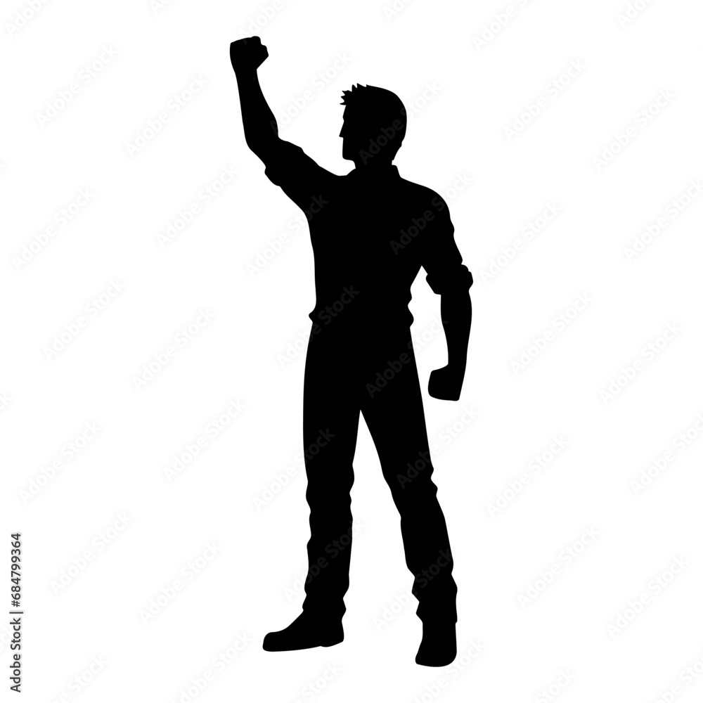 Man with fist raised silhouette. Vector illustration Man with fist raised silhouette. Vector illustration