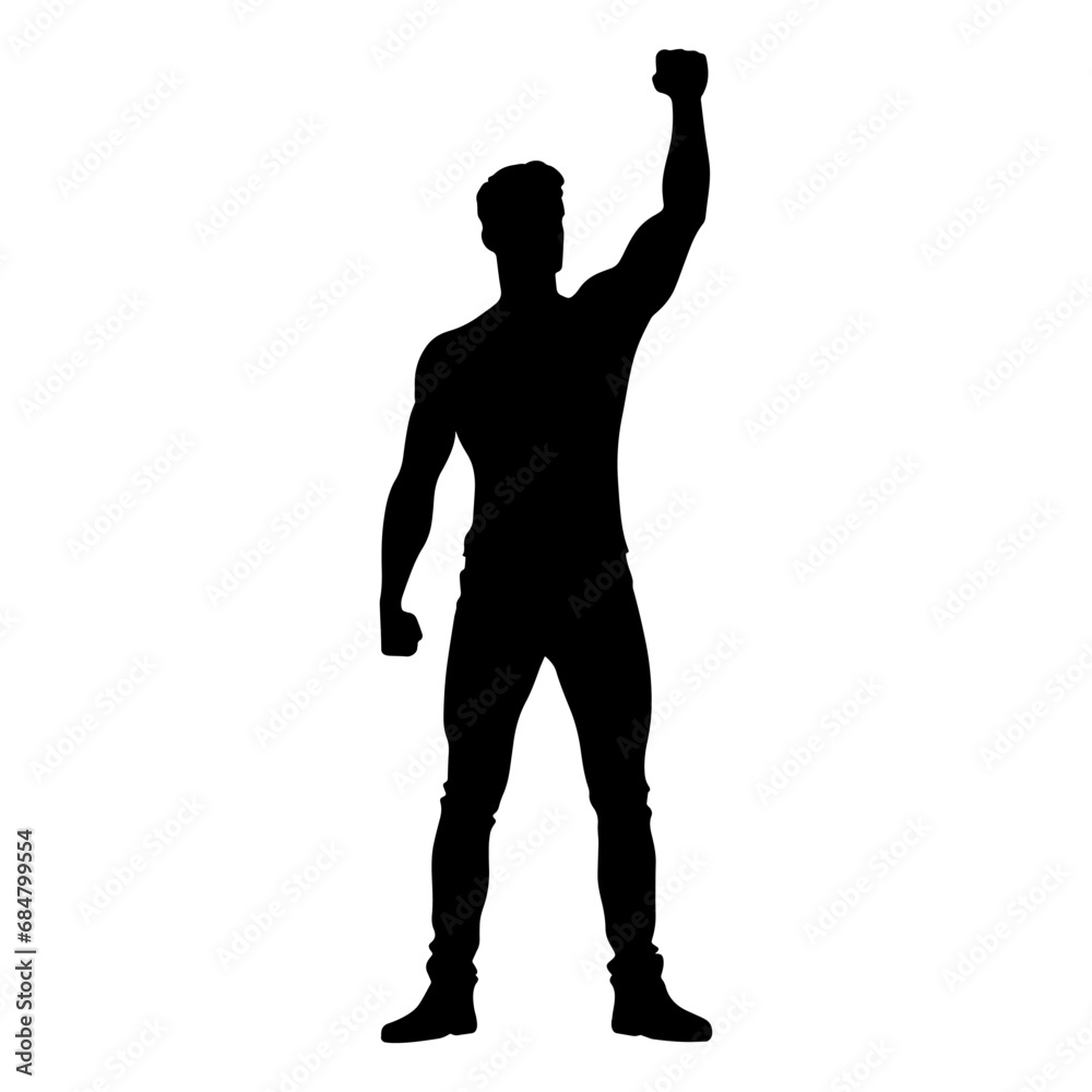 Man with fist raised silhouette. Vector illustration