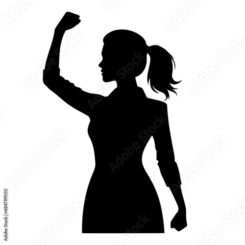 Woman with fist raised silhouette. Vector illustration