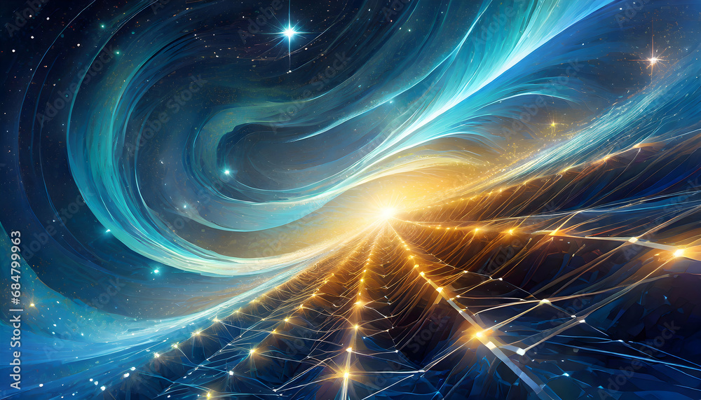 abstract representation of a digital cosmos, where stars and dynamic