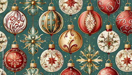 classic seamless background with vintage-inspired Christmas ornaments.