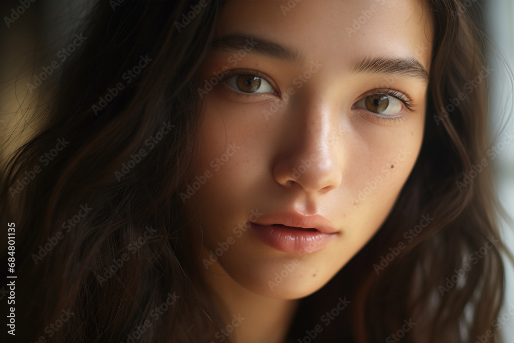 a close-up portrait of a beautiful young woman. a close-up portrait of a beautiful young woman.