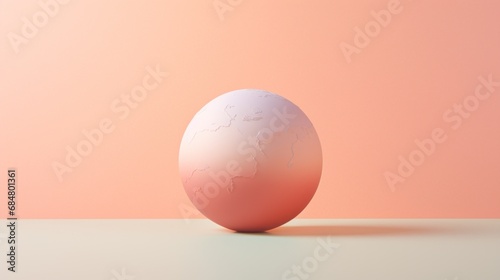  a white and pink egg sitting on top of a white table next to an orange and pink wall with a pink background.