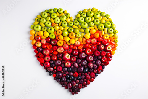 Concept of apples of different colors forming a heart shape.