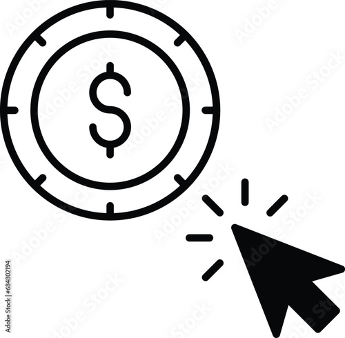 Dollar per click solid glyph vector illustration