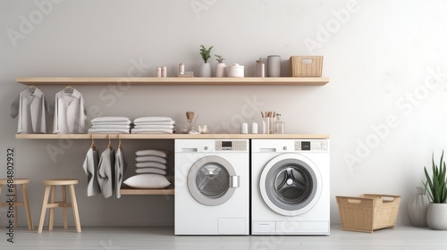Washing machines in a clean organized neat utility laundry room © David