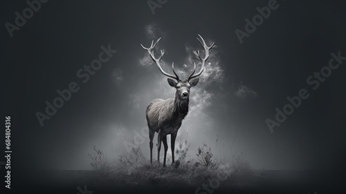  a deer standing in a field with smoke coming out of its antlers and antlers on it s back.
