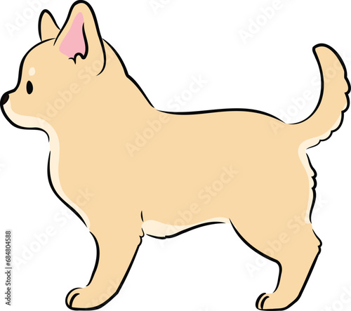 Simple and hand drawn cute illustration of cream colored Chihuahua in side view
