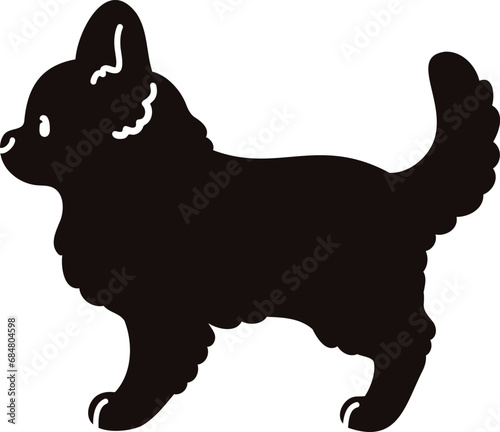 Simple and cute silhouette of long haired Chihuahua in side view with details