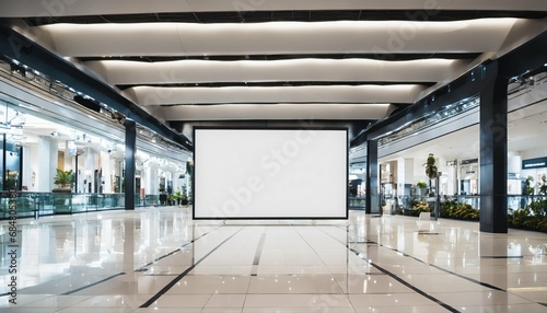 White empty billboard canvas in city shopping mall - blank poster screen