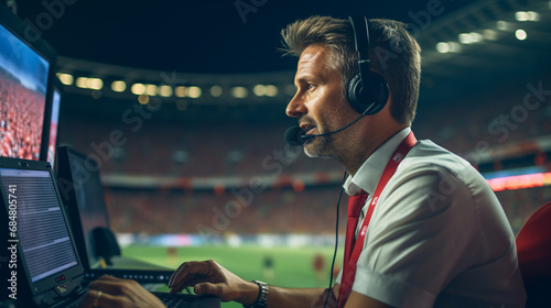 Football commentator for the final match of the World Cup. ai generative