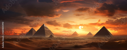 Egyptian pyramids at sunset. ai generative