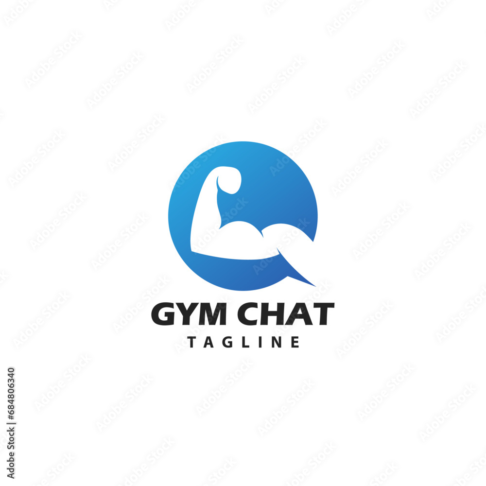 Combination of muscular arm and a chat bubble Logo Symbol Design Template Flat Style Vector Combination of muscular arm and a chat bubble Logo Symbol Design Template Flat Style Vector