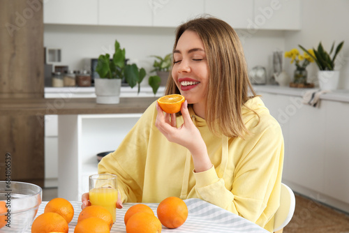 Happy young woman enjoying ...