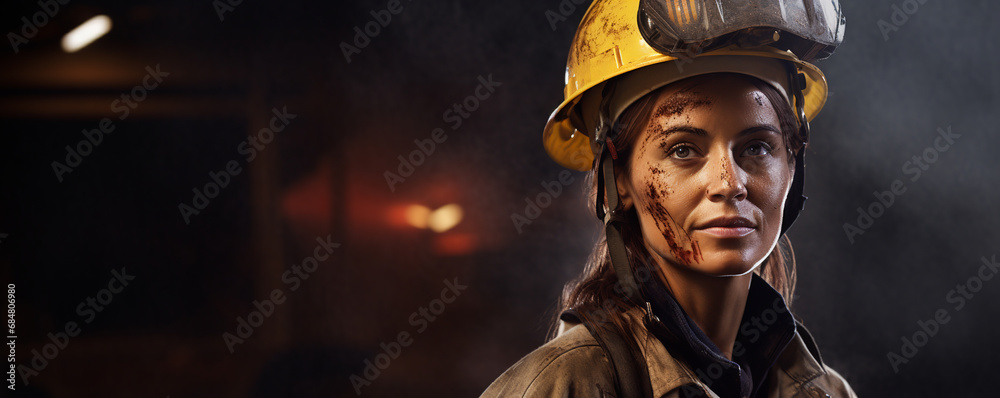 Portrait of a woman working underground, hard work done by women. ai generative Portrait of a woman working underground, hard work done by women. ai generative
