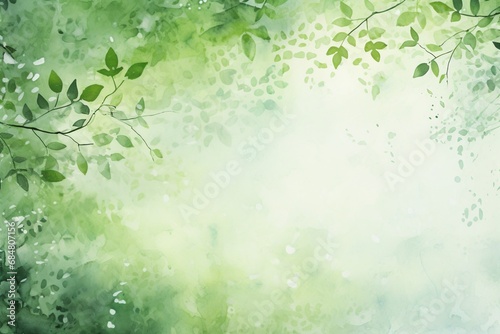 An abstract background with green watercolor foliage..