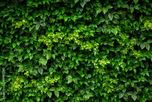 A herbal tapestry, a wall of plants, creating a natural green wallpaper and background. photo