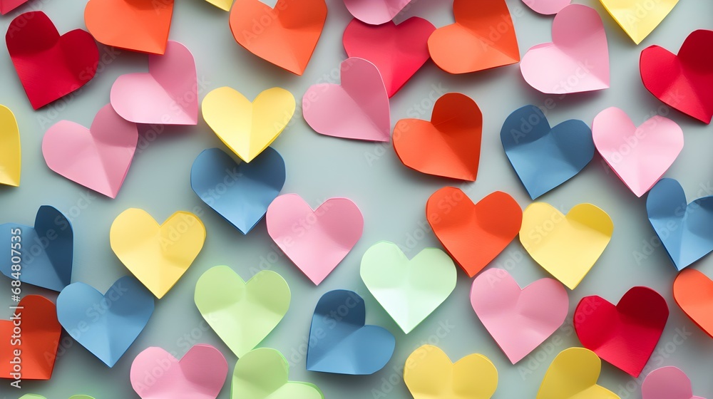 Seamless Background of Paper Hearts in multiple Colors. Romantic Wallpaper with Copy Space Seamless Background of Paper Hearts in multiple Colors. Romantic Wallpaper with Copy Space