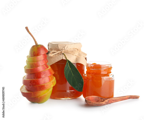 Sliced red and green pear w...