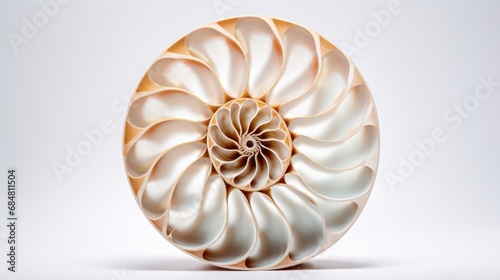  a close up of a large white object with a spiral design on the center of it s shell  on a white background.