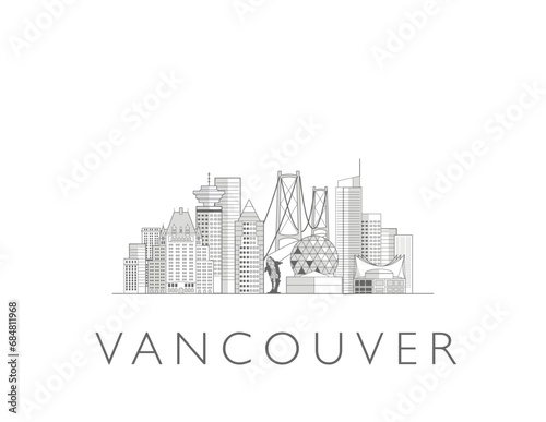 Vancouver BC cityscape line art style vector illustration stock illustration in black and white