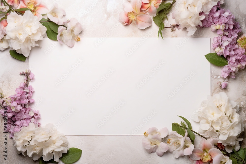 A frame designed for wedding invitations featuring elegant flowers and leaves.