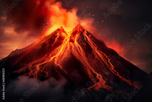 Volcano Erupting at Night. Generative Ai