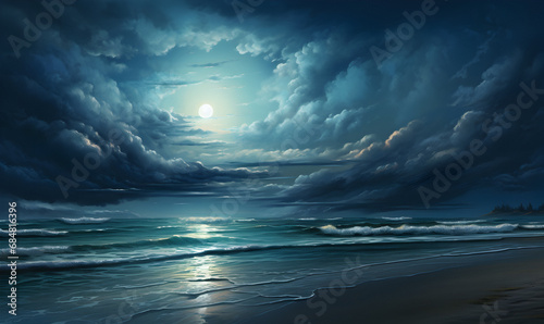 sea view, night painted landscape, night sky, nature wallpaper, picturesque landscapes