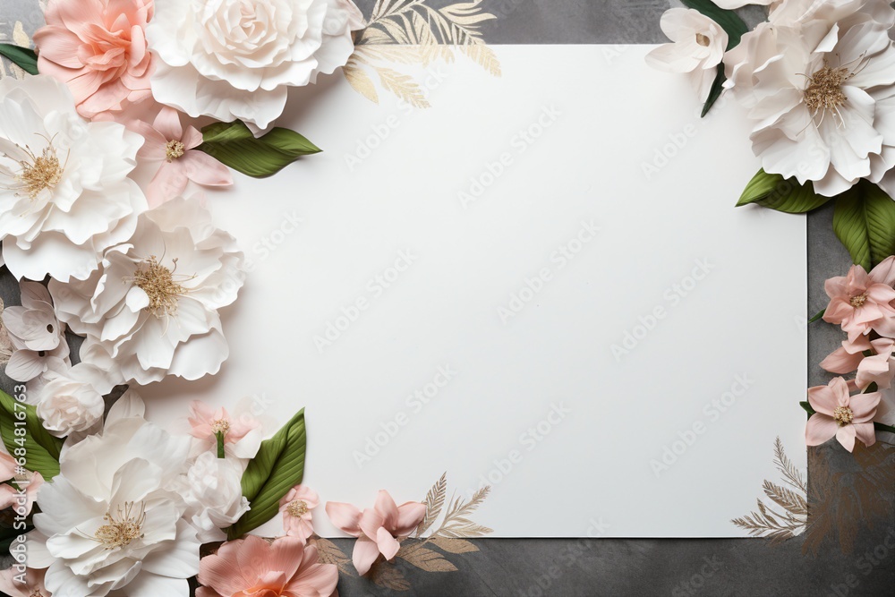A frame designed for wedding invitations, showcasing elegant flowers and leaves.