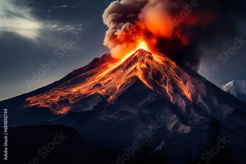 Volcano Erupting at Night. Generative Ai © Shades3d