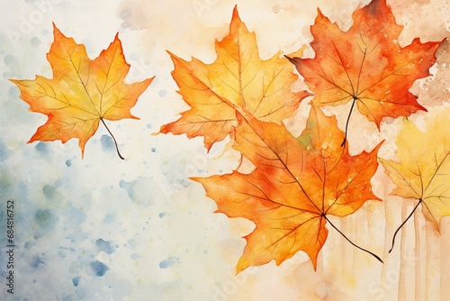 An abstract art autumn background featuring watercolor maple leaves. Hand-painted, this natural art is perfect for decorative design during the autumn festival.