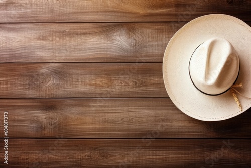 white cowboy hat on wooden background. Rural lifestyle background