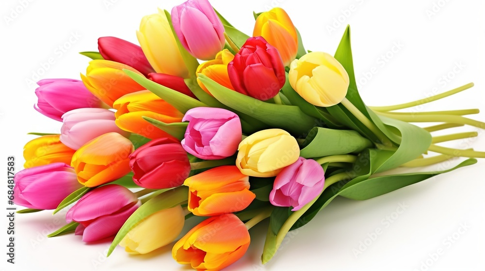 Colorful bouquet of tulips isolated on white background, created with Generative Ai technology. Colorful bouquet of tulips isolated on white background, created with Generative Ai technology.